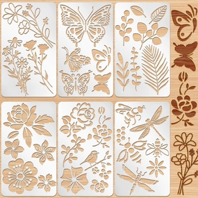 Lewtemi 6 Pcs Mixed Metal Stencil Wood Stencil Templates Stencils for Journaling Burning Stencils for Wood Carving Drawing Engraving Scrapbooking Journal Craft DIY(Plant Style)