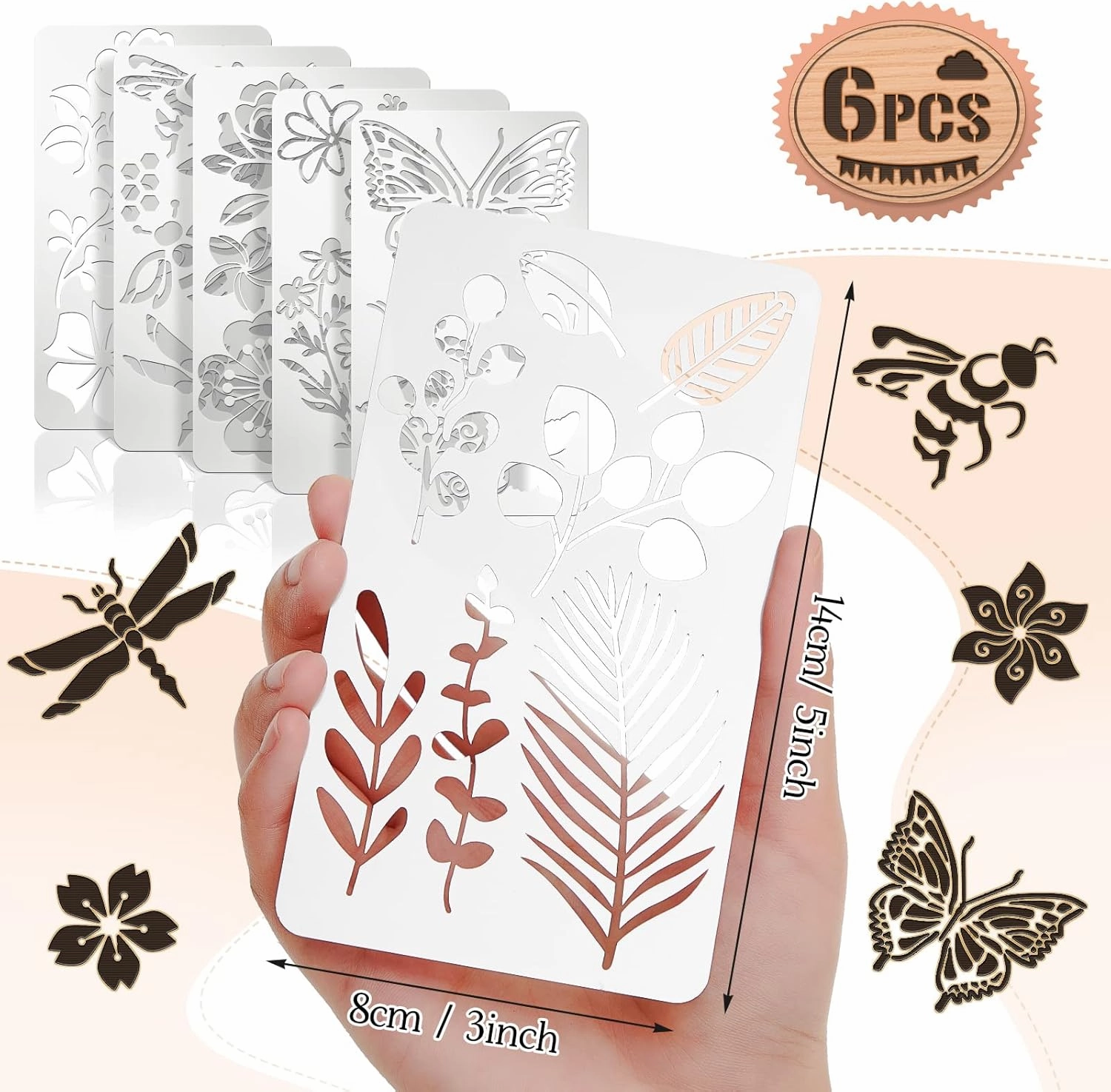 Lewtemi 6 Pcs Mixed Metal Stencil Wood Stencil Templates Stencils for Journaling Burning Stencils for Wood Carving Drawing Engraving Scrapbooking Journal Craft DIY(Plant Style)