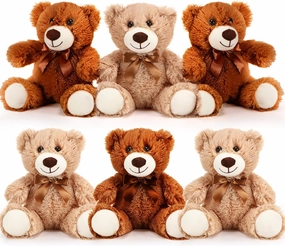 Libima 6 Pcs Operation Valentine‘s Day Bear Stuffed Animal Plush Toys 14 Inch Soft Plush Dolls Bear Sleeping and Playing Toys for Baby Shower Decorations Boys Girls, Brown, Khaki