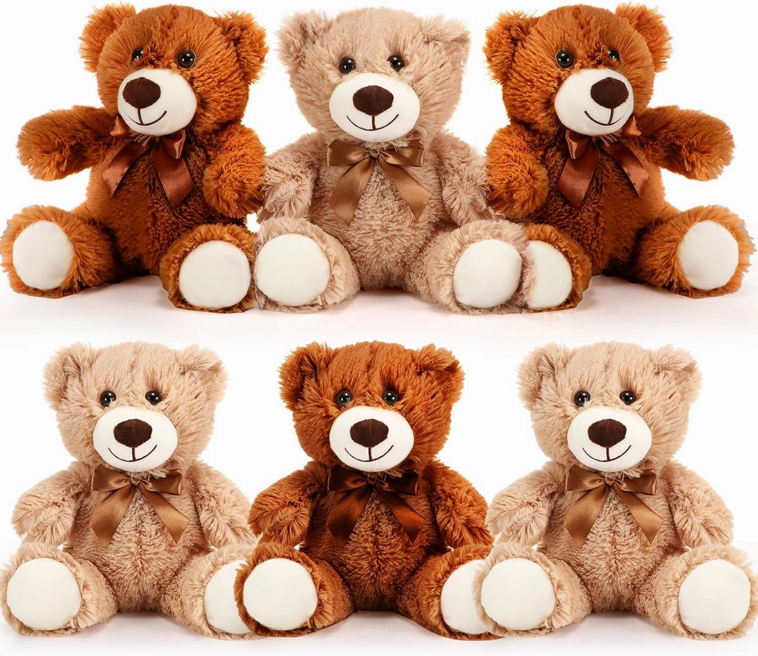 Libima 6 Pcs Operation Valentine‘s Day Bear Stuffed Animal Plush Toys 14 Inch Soft Plush Dolls Bear Sleeping and Playing Toys for Baby Shower Decorations Boys Girls, Brown, Khaki