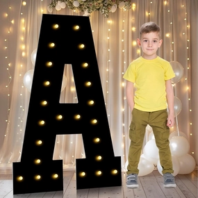 LOBOOM 3FT Marquee Letters Light Up Letters, Black Giant Marquee Letter Mosaic Letter for Birthday Wedding Backdrop Large Letters for Grad Party Baby Shower Decoration, Pre-Cut Foam Frame Letter A