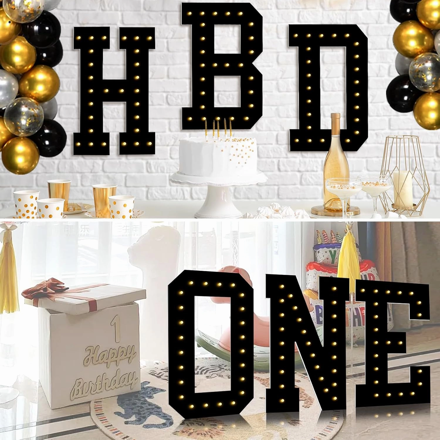 LOBOOM 3FT Marquee Letters Light Up Letters, Black Giant Marquee Letter Mosaic Letter for Birthday Wedding Backdrop Large Letters for Grad Party Baby Shower Decoration, Pre-Cut Foam Frame Letter A