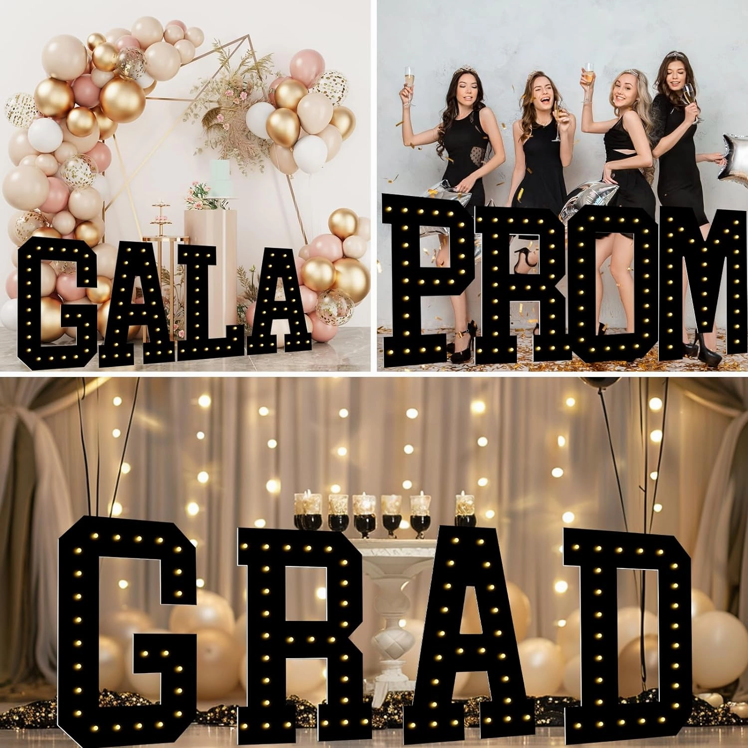 LOBOOM 3FT Marquee Letters Light Up Letters, Black Giant Marquee Letter Mosaic Letter for Birthday Wedding Backdrop Large Letters for Grad Party Baby Shower Decoration, Pre-Cut Foam Frame Letter A