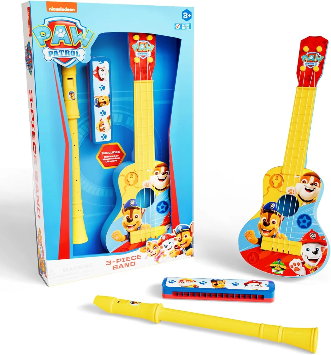 Lollipop Paw Patrol Adventure 3-Piece Band Set - Rescue Harmonica, Ukulele, and Flute Trio -Toddler Musical Instruments Set