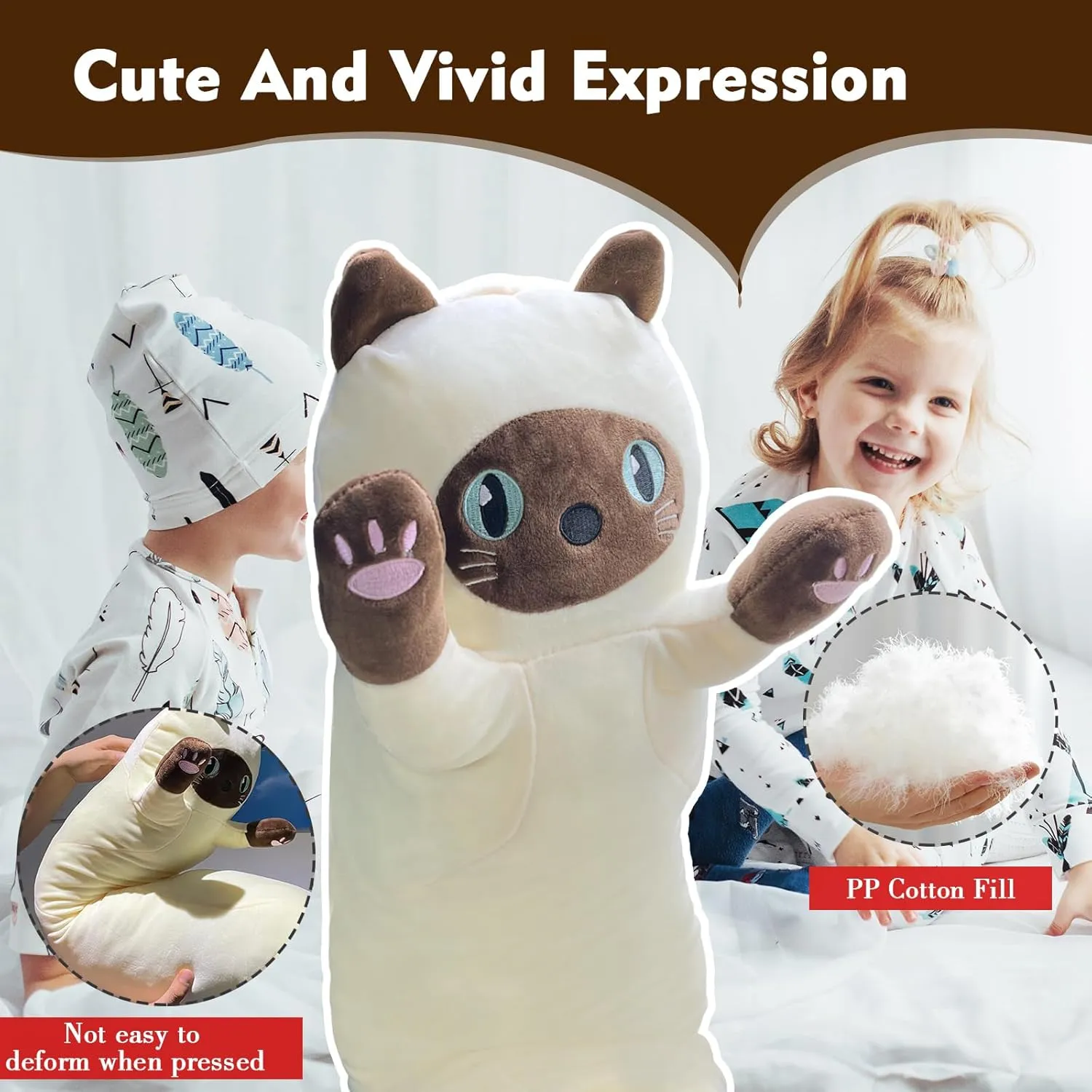 Long Cat Plush Pillow, 51.1in Cute Yellow Cat Plushie Stuffed Animals Body Pillow, Kawaii Kitten Soft Plushie Doll Toy Birthday Gift for Kids Girlfriend