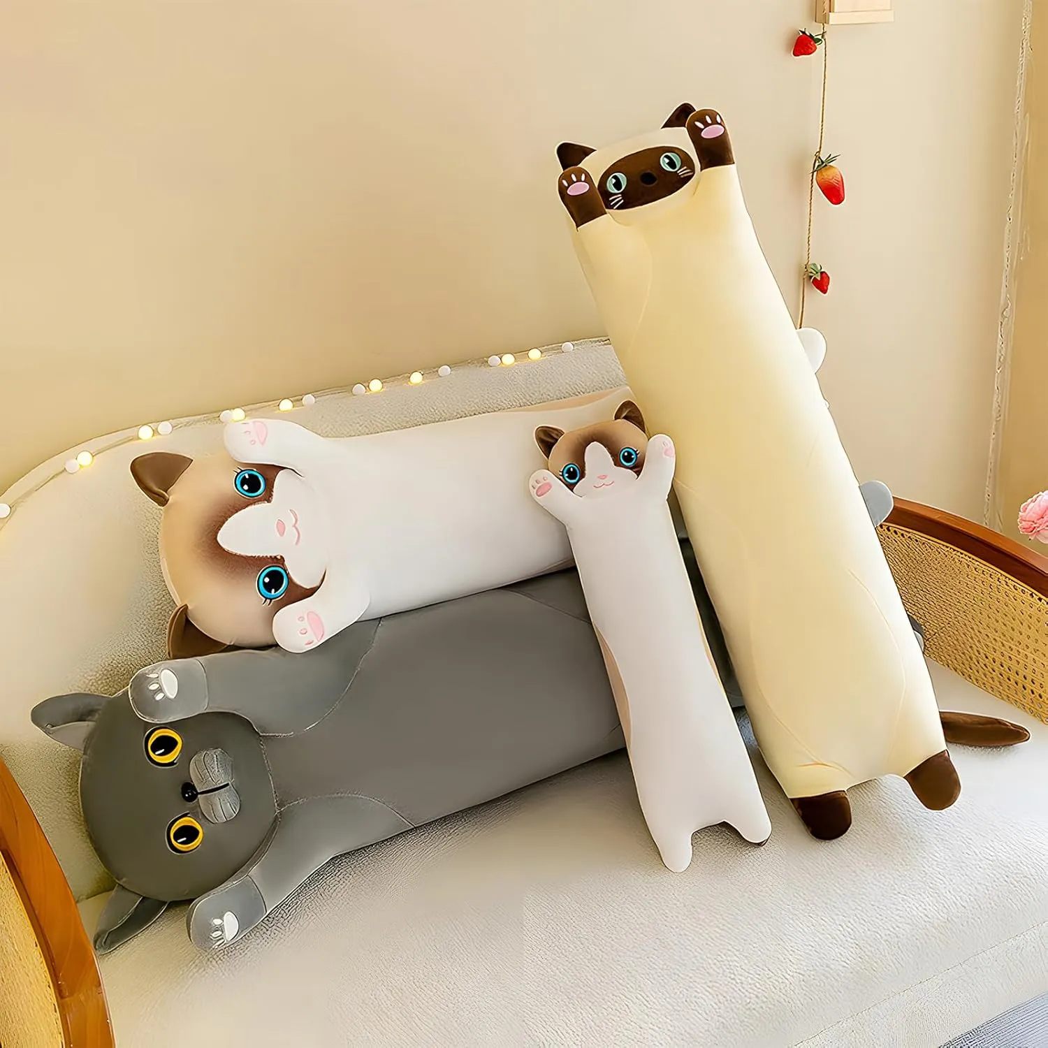 Long Cat Plush Pillow, 51.1in Cute Yellow Cat Plushie Stuffed Animals Body Pillow, Kawaii Kitten Soft Plushie Doll Toy Birthday Gift for Kids Girlfriend