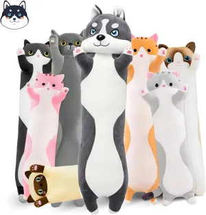 Long Husky Plush Pillow, 43.3in Cute Dog Plushie Stuffed Animals Body Pillow, Kawaii Husky Soft Plushie Doll Toy Birthday Gift for Kids Girlfriend