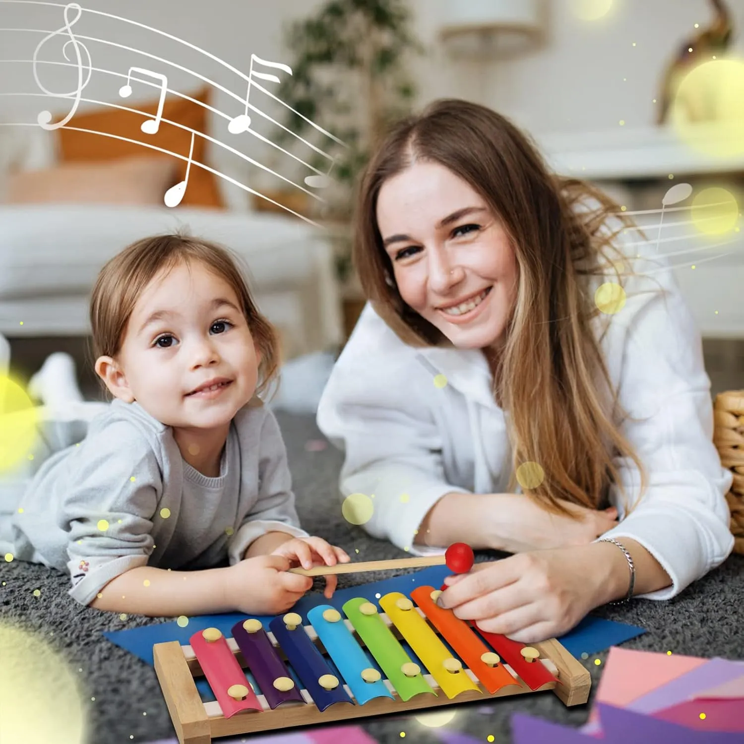 LOOIKOOS Toddler Musical Instruments Set Wooden Percussion Instruments Toy for Kids Baby Preschool Educational Musical Toys for Boys and Girls with Storage Bag