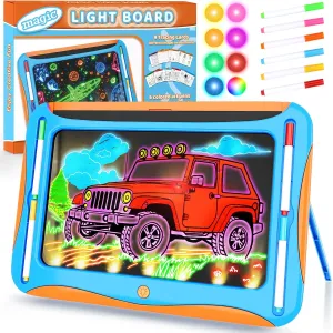 Magic LED Drawing Board for Kids, Toys for Boys Ages 5-7, Light Up Tracing Pad with 9 Double-Sided Cards, 6 Washable Pens, Glow Up Toys for Kids 4-6 Year Old Christmas Birthday Gifts