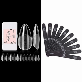 Makartt Nail File 100 180 Grit Emery Boards for Nails 10pcs Nail Files Bundle with Makartt 504Pcs Soft Gel Full Cover Tips, Almond Stiletto False Nail Tips Press on Nails