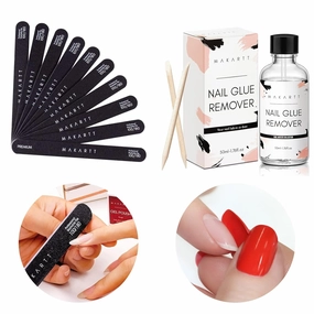 Makartt Nail File 100 180 Grit Emery Boards for Nails 10pcs Nail Files Bundle with Makartt Nail Glue Remover for Acrylic Nails Press on Nails