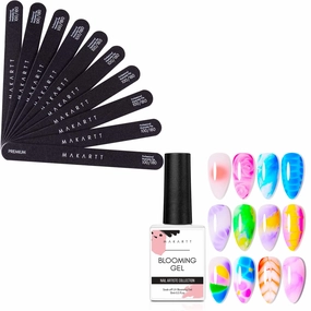 Makartt Nail File 100 180 Grit Emery Boards for Nails Bundle with Clear Blooming Gel 15ml UV LED Soak Off Nail Art Polish for Spreading Effect Marble Nail Polish Gel Paint Nail Design
