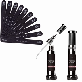 Makartt Nail File 100 180 Grit Emery Boards for Nails Bundle with Nail Rhinestone Glue Gel, Upgrade Gel Nail Glue with Brush & Pen Tip Super Strong Adhesive Precise for Nail Charms