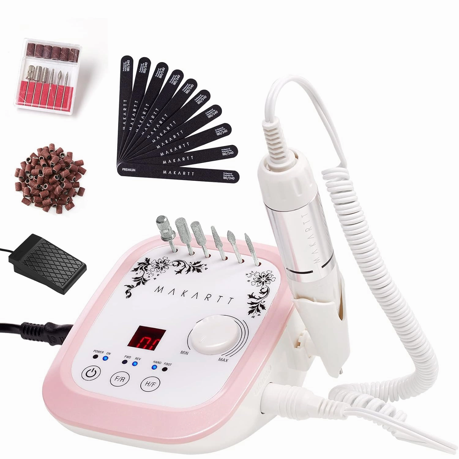 Makartt Nail File 180 240 Grit Emery Boards for Nails 10pcs Nail Files Professional Washable Doubled Sides Bundle with Genesie Nail Drill Professional 35000RPM Electric Nail File Machine