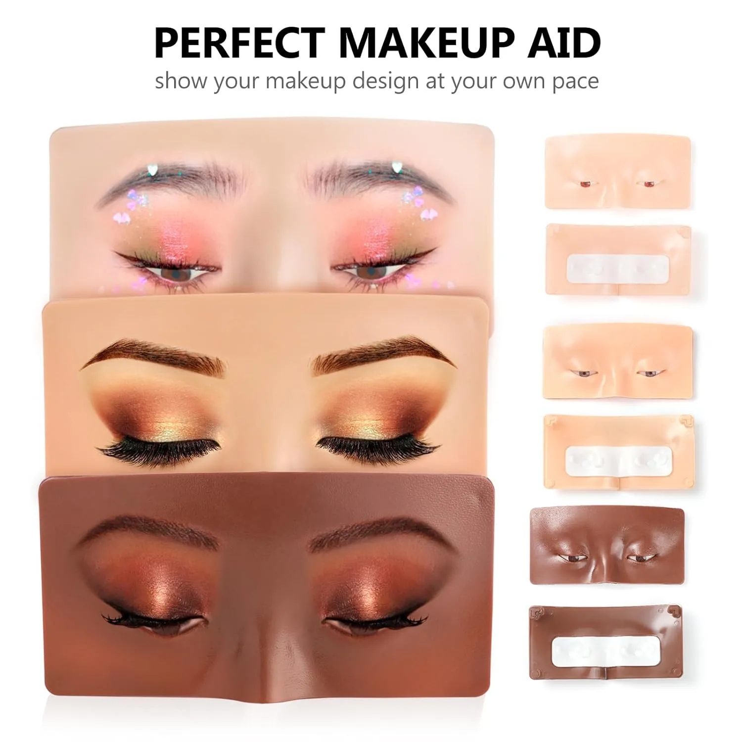 Makeup Practice Face Board, 3Pcs Realistic Silicone Eye Make up Mannequins Board Improve Makeup Training and Techniques for Artist and Beginner(Black Yellow White)