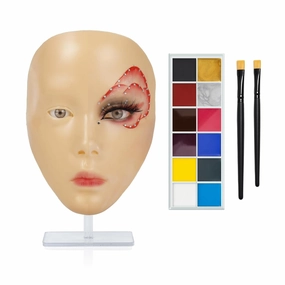 Makeup Practice Face Board, Silicone Mannequin Face for Practice & Face Painting, Make Up Practice Face with Brushes & Eye Shadow, Gift for Girls & Makeup Artists, Yellow