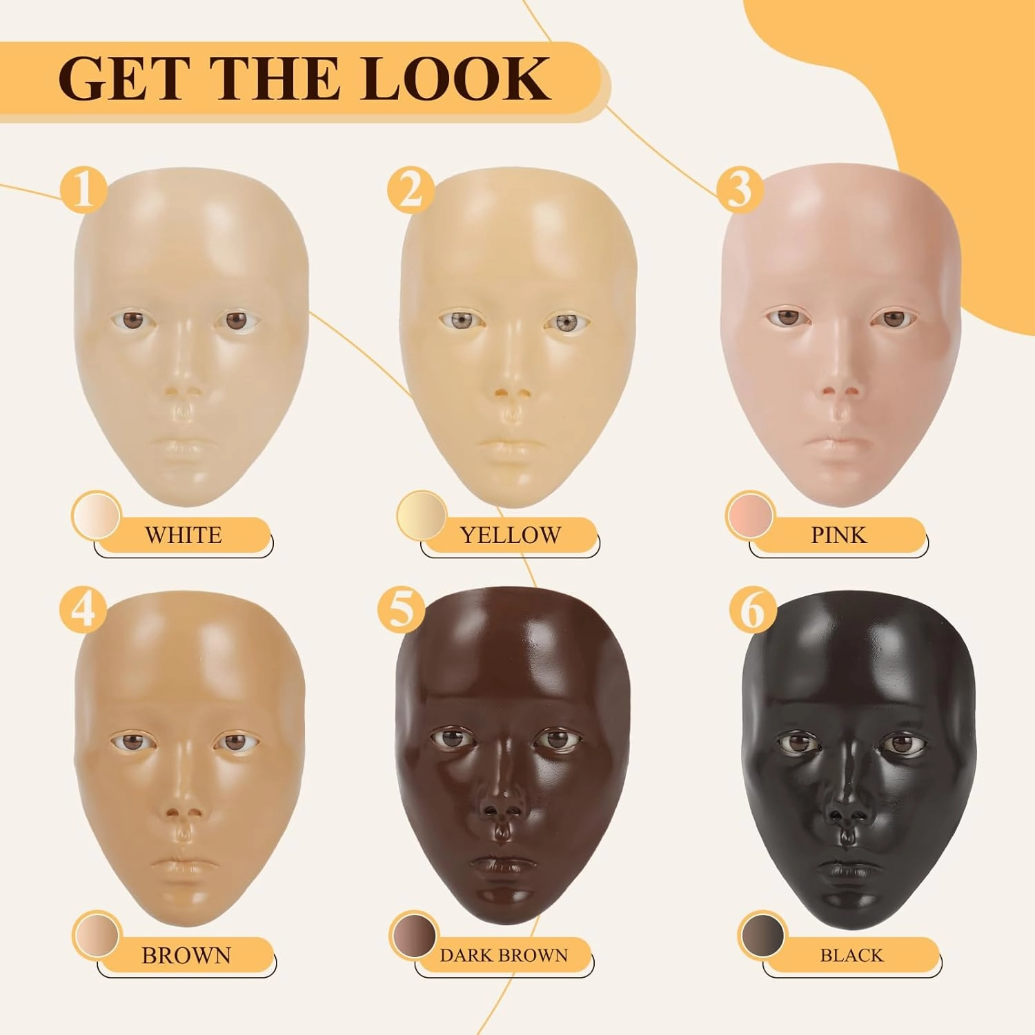 Makeup Practice Face Board, Silicone Mannequin Face for Practice & Face Painting, Make Up Practice Face with Brushes & Eye Shadow, Gift for Girls & Makeup Artists, Yellow