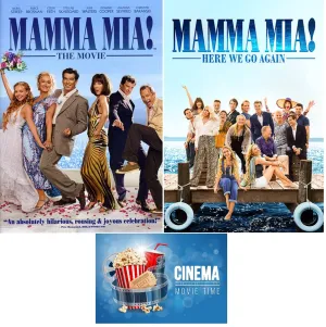 Mamma Mia! and Mamma Mia Here We Go Again Double Feature 2 DVD Set With Bonus Glossy Cinema Time Art Card