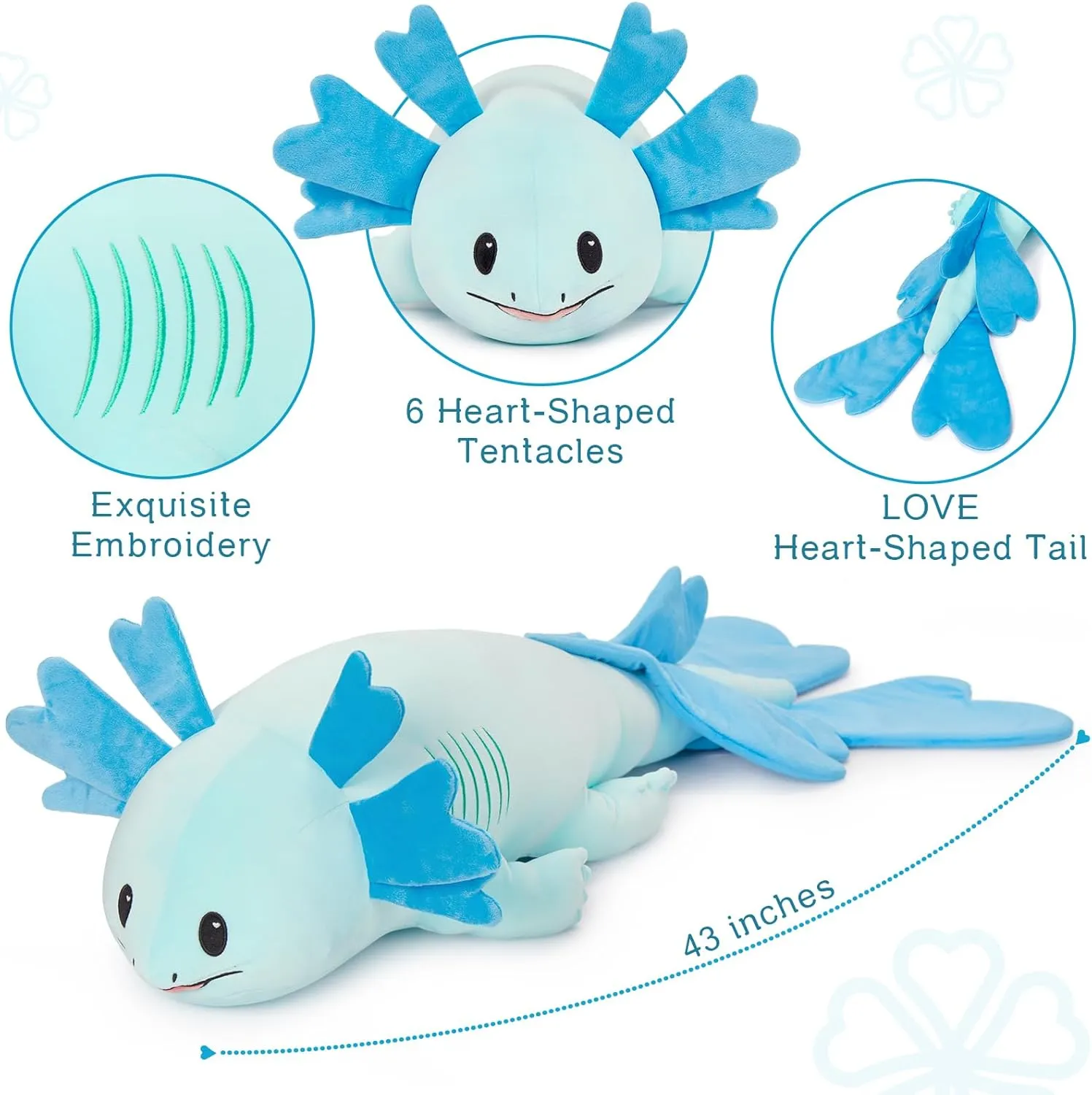 MaoGoLan Large Axolotl Plush Body Pillow, XL Axolotl Stuffed Animal for Kids, 44" Long Salamander Plush Pillow,Christmas Birthday Gifts Blue