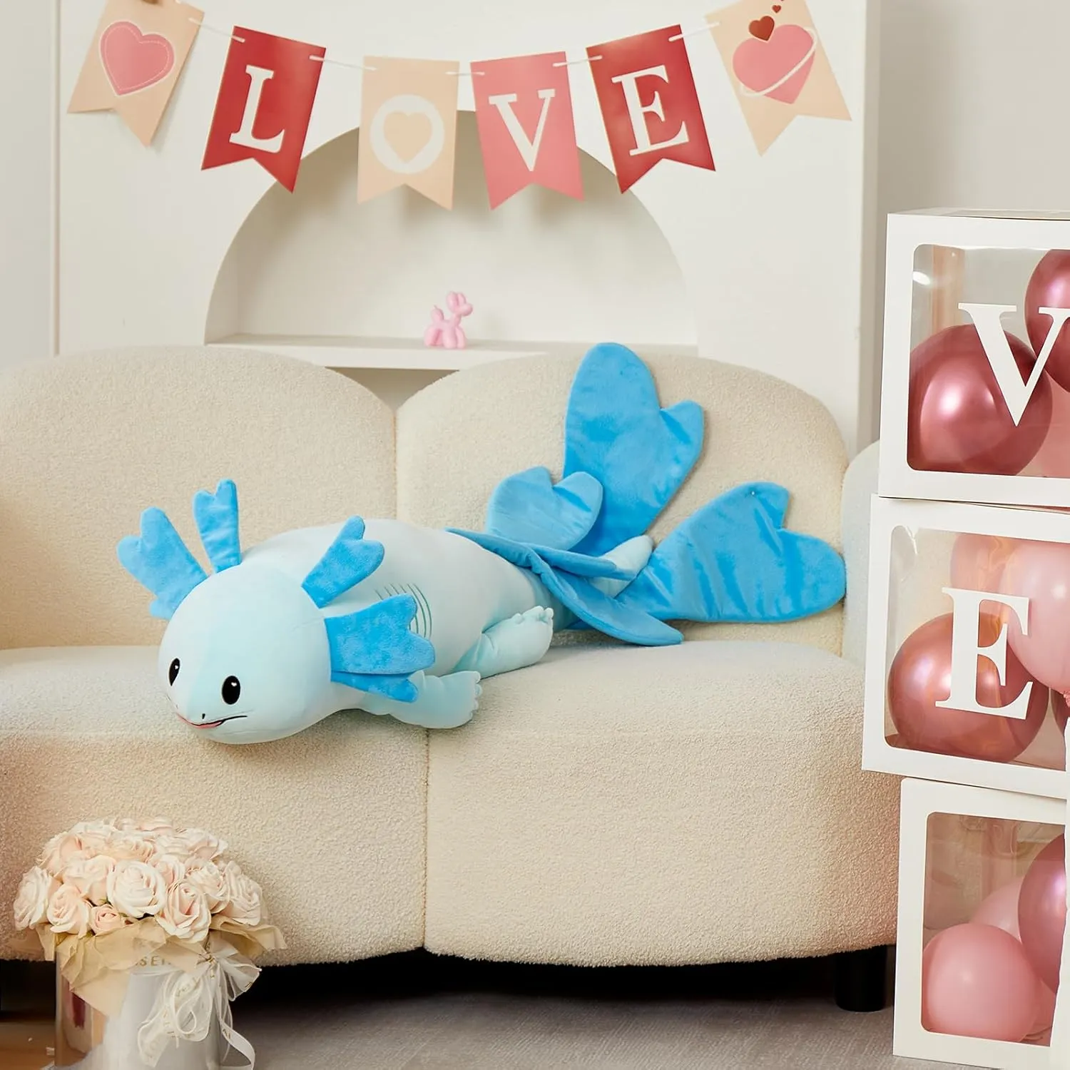 MaoGoLan Large Axolotl Plush Body Pillow, XL Axolotl Stuffed Animal for Kids, 44" Long Salamander Plush Pillow,Christmas Birthday Gifts Blue