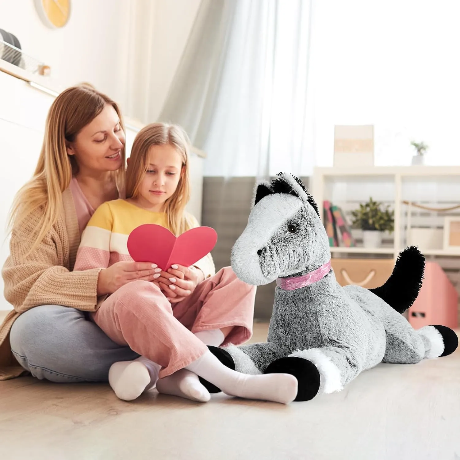 MaoGoLan Large Horse Stuffed Animal for Boy, Big Horse Plush Toy for Girl, Ridable Stuffy Pony for Kid, Stuffed Pony Plush Pillow for Baby Shower, Birthday Gifts or Party Favor, 33 inches, Gray