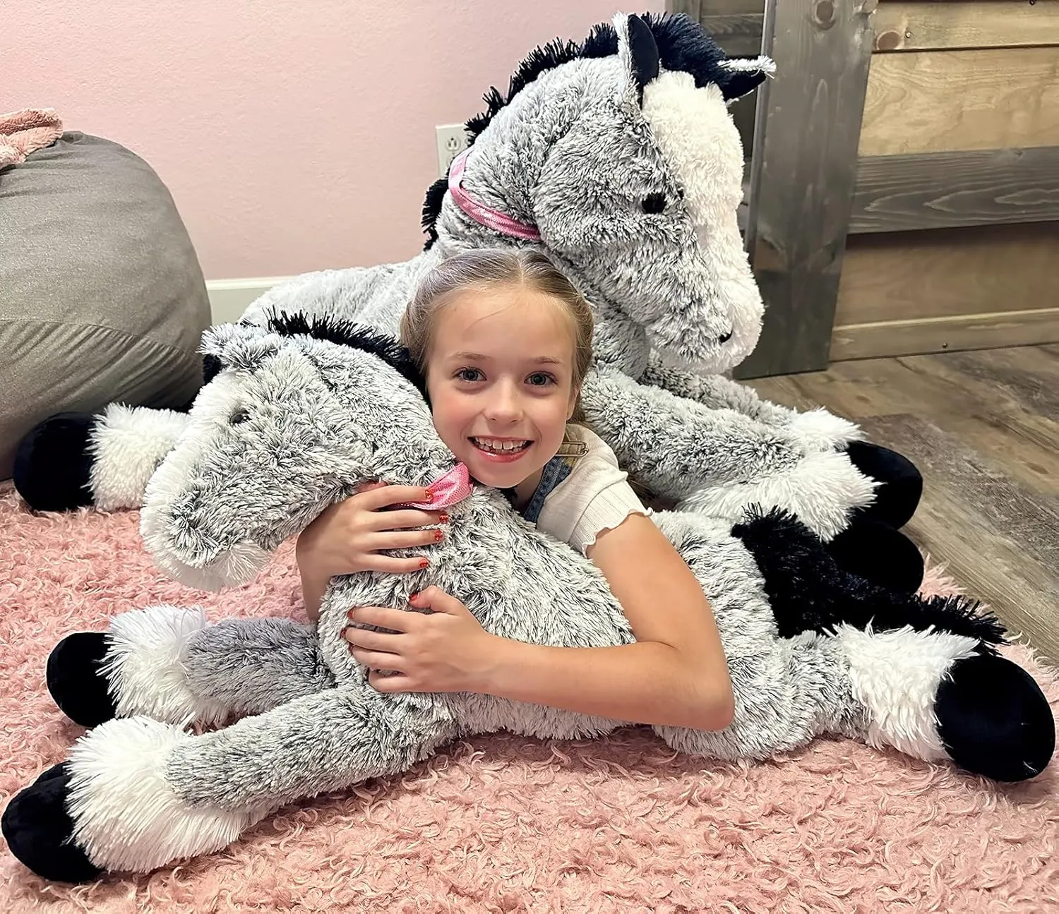 MaoGoLan Large Horse Stuffed Animal for Boy, Big Horse Plush Toy for Girl, Ridable Stuffy Pony for Kid, Stuffed Pony Plush Pillow for Baby Shower, Birthday Gifts or Party Favor, 33 inches, Gray