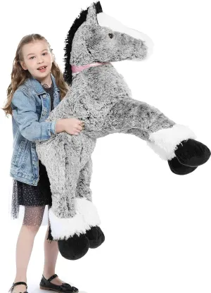 MaoGoLan Large Horse Stuffed Animal for Boy, Big Horse Plush Toy for Girl, Ridable Stuffy Pony for Kid, Stuffed Pony Plush Pillow for Baby Shower, Birthday Gifts or Party Favor, 33 inches, Gray