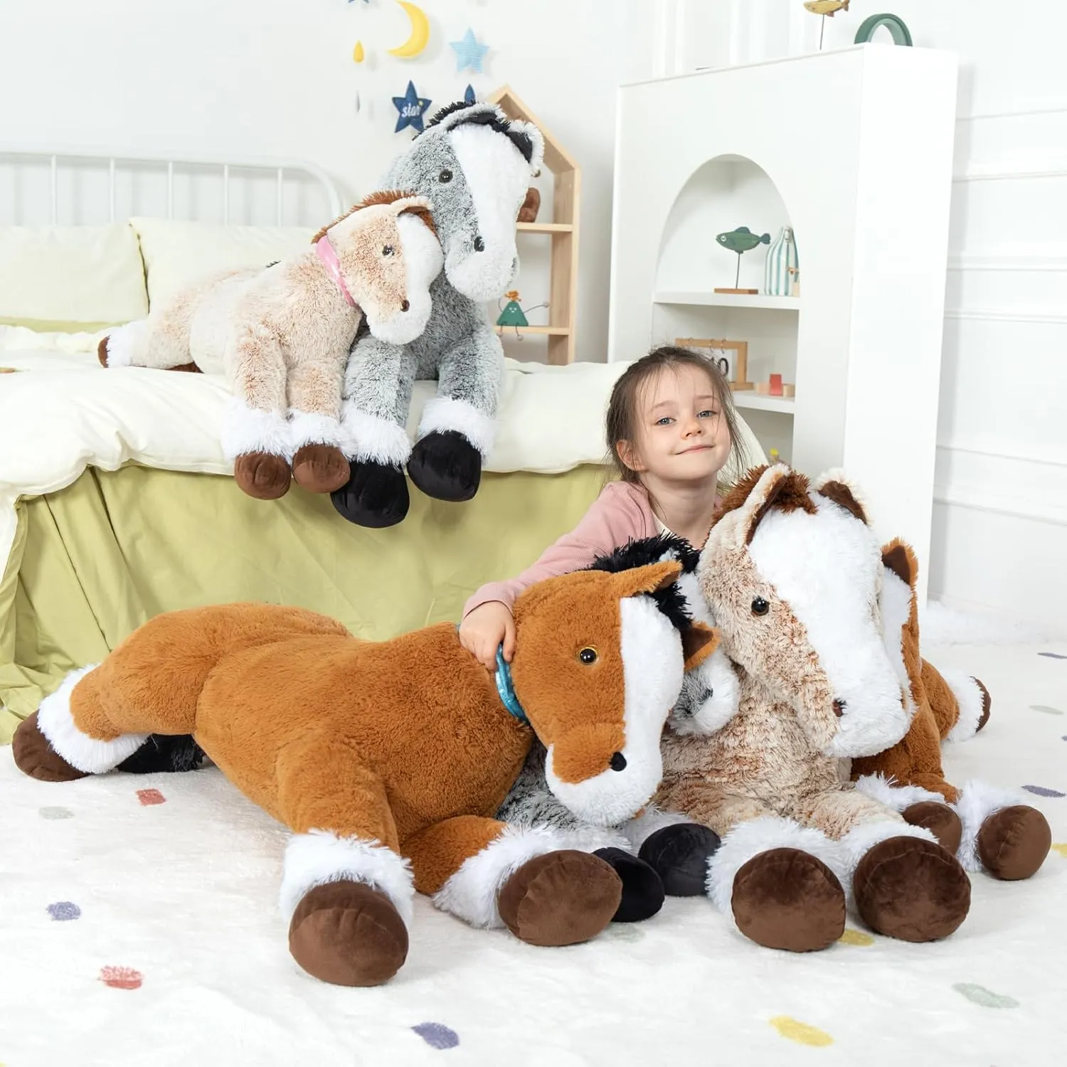 MaoGoLan Large Horse Stuffed Animal for Boy, Big Horse Plush Toy for Girl, Ridable Stuffy Pony for Kids, Coffee Stuffed Pony Plush Pillow for Baby Shower or Birthday Party Favor Gifts, 47 inches