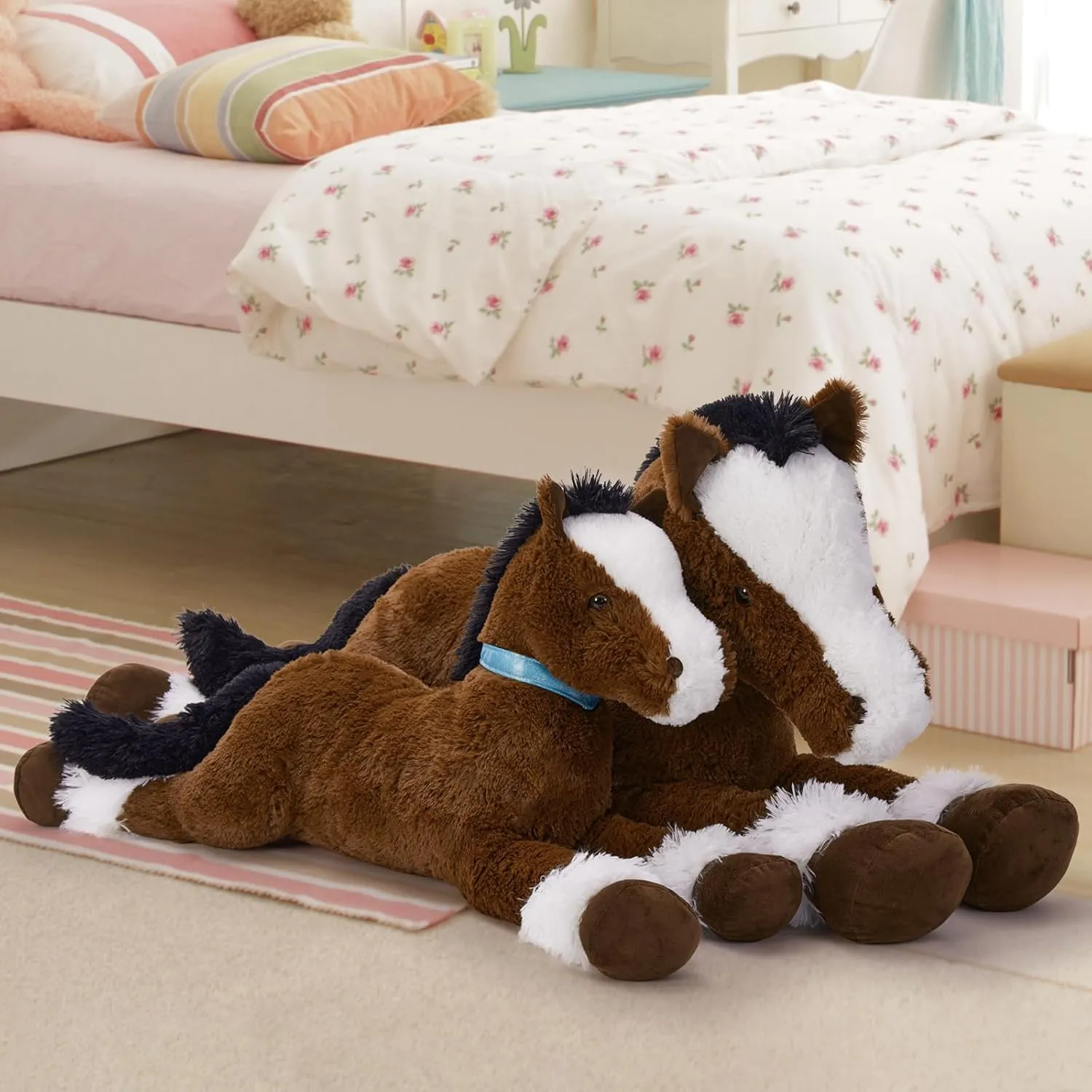 MaoGoLan Large Horse Stuffed Animal for Boy, Big Horse Plush Toy for Girl, Ridable Stuffy Pony for Kids, Coffee Stuffed Pony Plush Pillow for Baby Shower or Birthday Party Favor Gifts, 47 inches