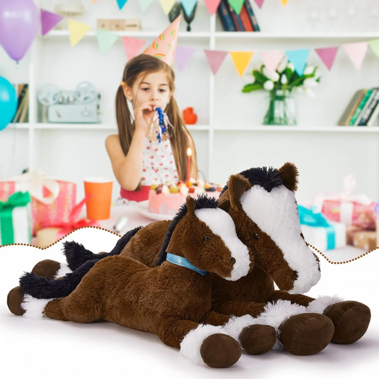 MaoGoLan Large Horse Stuffed Animal for Boy, Big Horse Plush Toy for Girl, Ridable Stuffy Pony for Kids, Coffee Stuffed Pony Plush Pillow for Baby Shower or Birthday Party Favor Gifts, 47 inches