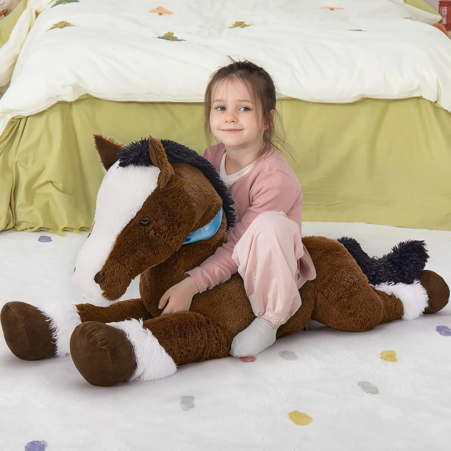 MaoGoLan Large Horse Stuffed Animal for Boy, Big Horse Plush Toy for Girl, Ridable Stuffy Pony for Kids, Coffee Stuffed Pony Plush Pillow for Baby Shower or Birthday Party Favor Gifts, 47 inches