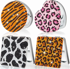 Marsui 4 Pcs Diamond Painting Compact Mirror DIY Painting Pocket Portable Folding Purse Mirror for Women Diamond Art Mom Gifts for Mother's Day Nurse Week Party Favors(Animal Skin)