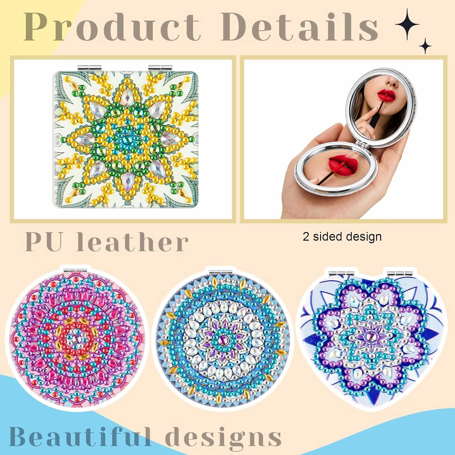 Marsui 4 Pcs Diamond Painting Compact Mirror DIY Painting Pocket Portable Folding Purse Mirror for Women Diamond Art Mom Gifts for Mother's Day Nurse Week Party Favors(Lovely)