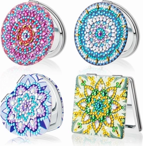 Marsui 4 Pcs Diamond Painting Compact Mirror DIY Painting Pocket Portable Folding Purse Mirror for Women Diamond Art Mom Gifts for Mother's Day Nurse Week Party Favors(Lovely)
