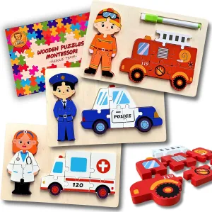 MASTER LEON – Wooden Toddler Puzzles for Ages 3-5 | Montessori Educational Toys | Animal, Ocean & Vehicle Themes | 3-Pack Fine Motor Skills Games