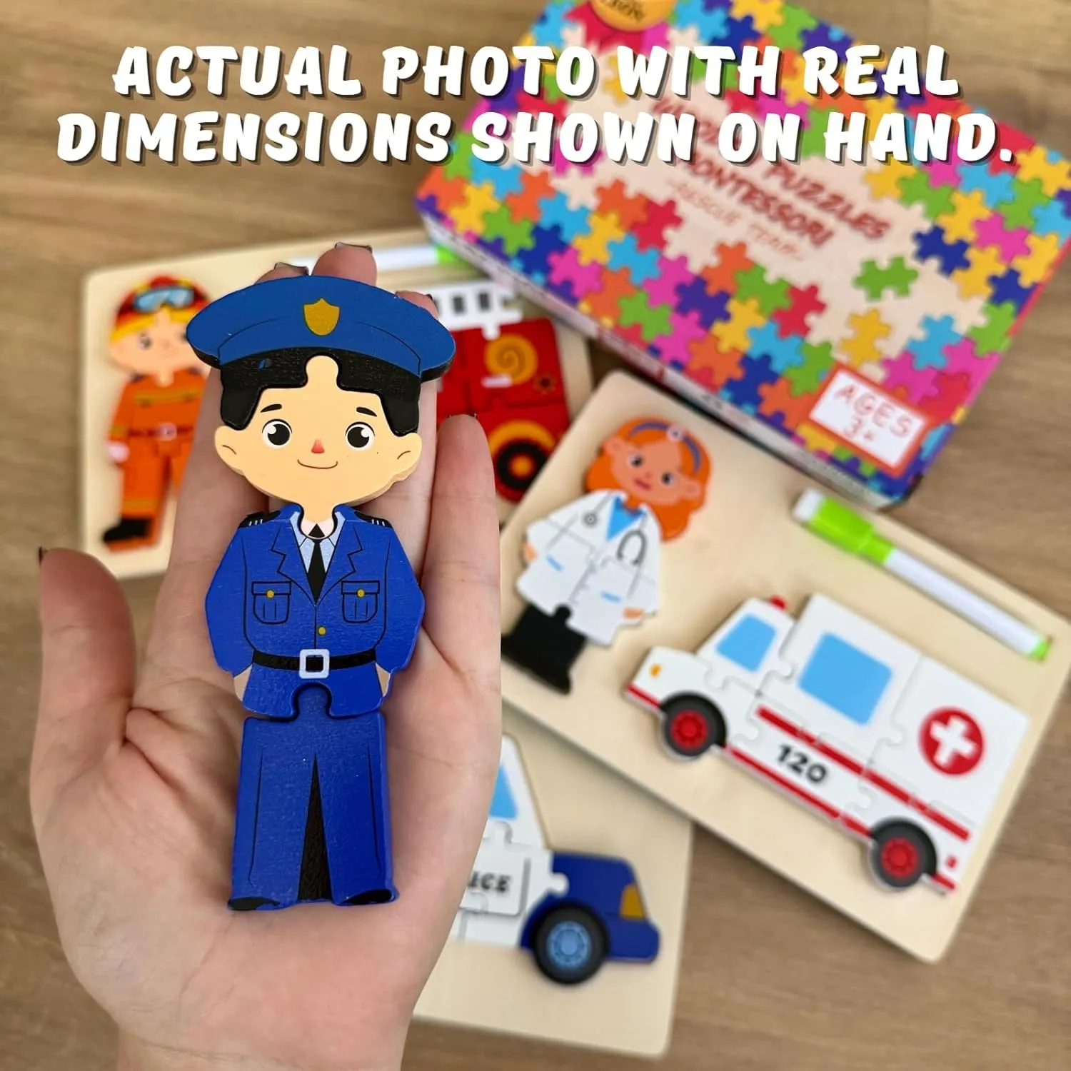 MASTER LEON – Wooden Toddler Puzzles for Ages 3-5 | Montessori Educational Toys | Animal, Ocean & Vehicle Themes | 3-Pack Fine Motor Skills Games
