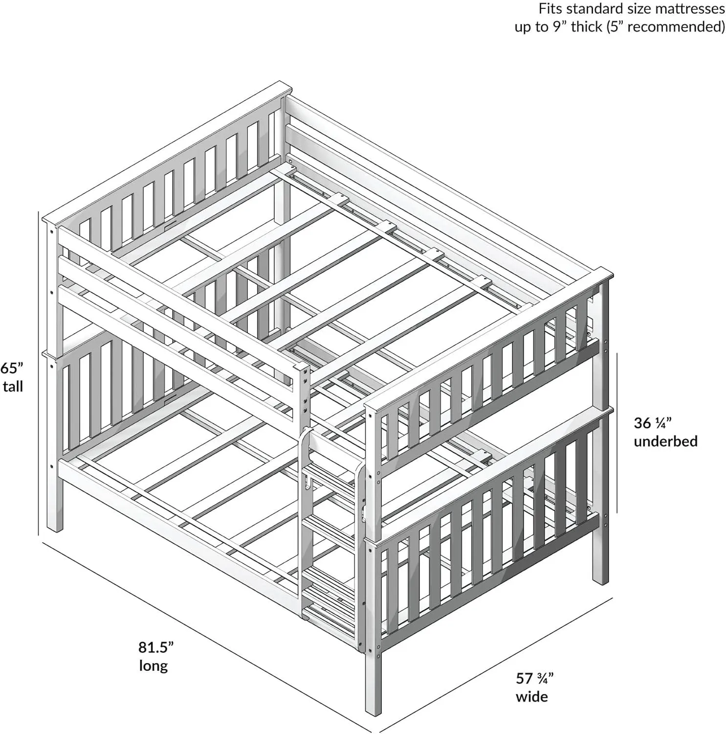 Max & Lily Full Over Full Bunk Bed with Ladder, Solid Wood Platform Bed Frame for Kids, 14" Safety Guardrails, Easy Assembly, No Box Spring Needed, Natural