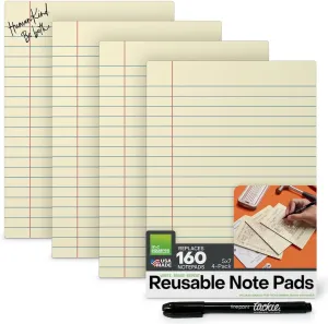 M.C. Squares Reusable Junior Legal Pads | 5x7 4-Pack | Lined Canary Yellow Dry Erase Notebook Front, White Board Back for Office, Home, School | Included Wet-Erase Tackie Marker | USA Made