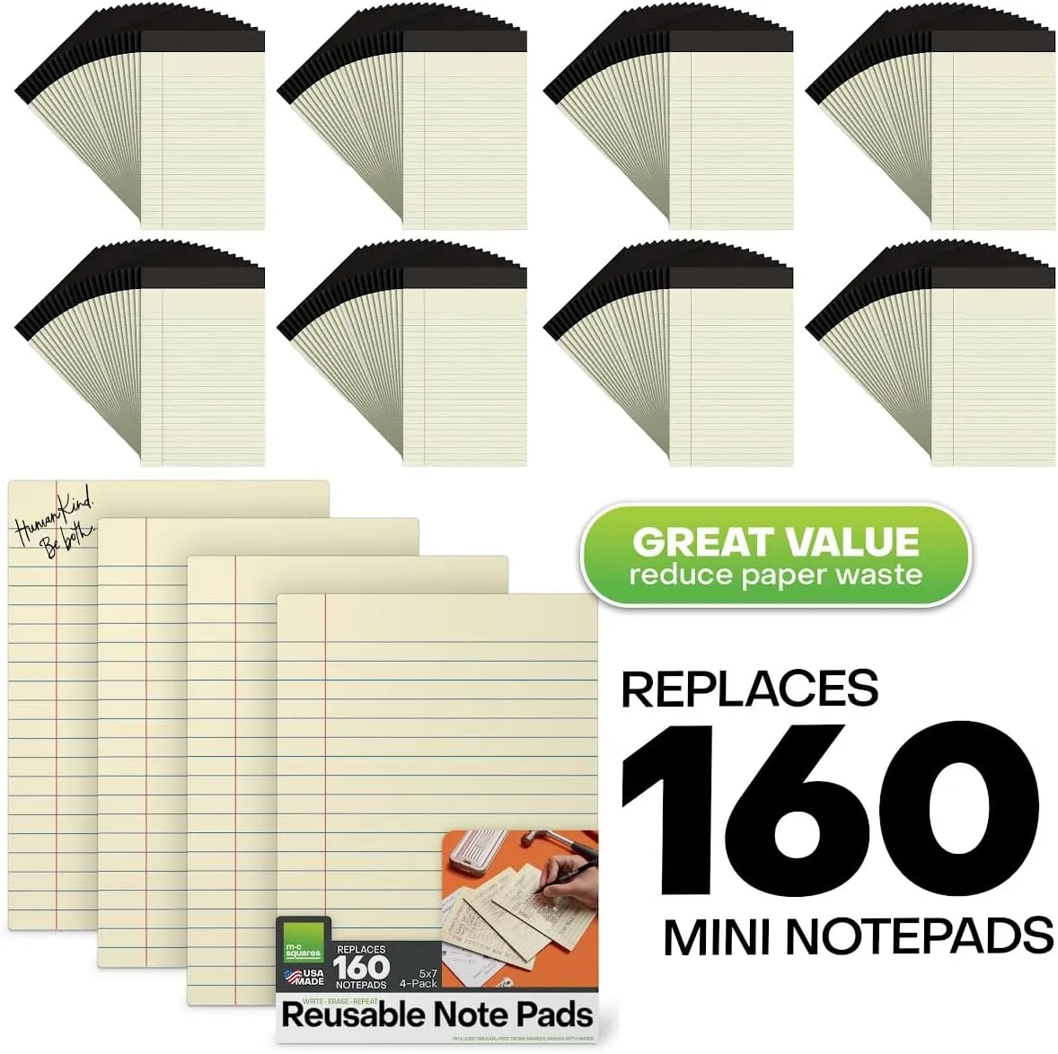 M.C. Squares Reusable Junior Legal Pads | 5x7 4-Pack | Lined Canary Yellow Dry Erase Notebook Front, White Board Back for Office, Home, School | Included Wet-Erase Tackie Marker | USA Made