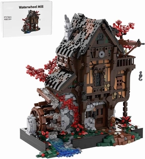 Medieval MOC Building Blocks Set, MOC-214249 DIY Modular Village Street Scene Architecture Waterwheel Mill Building Blocks Kit, Collect and Decorate Model, 2717PCS for Adults