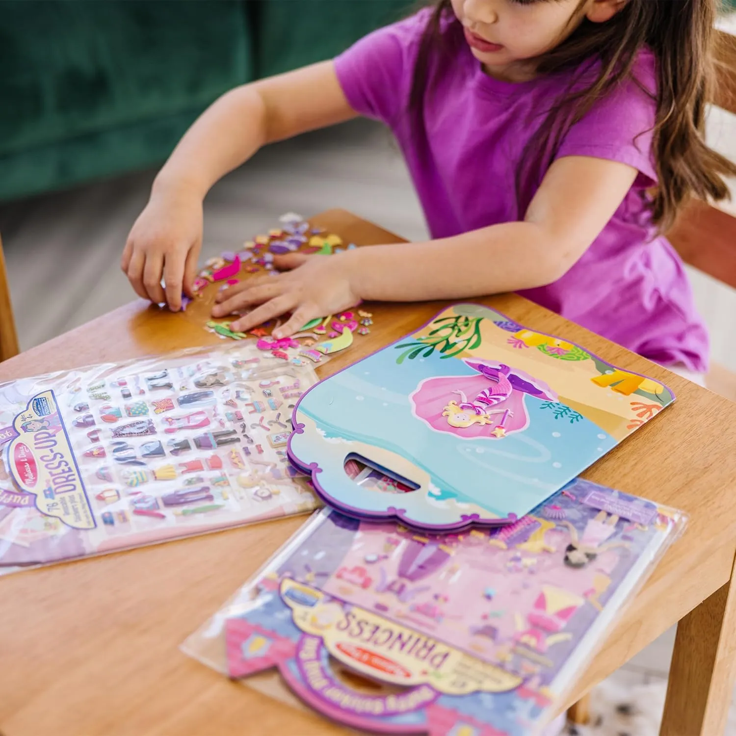 Melissa & Doug Puffy Sticker Activity Books Set: Dress-Up, Princess, Mermaid - 208 Reusable Stickers - FSC Certified