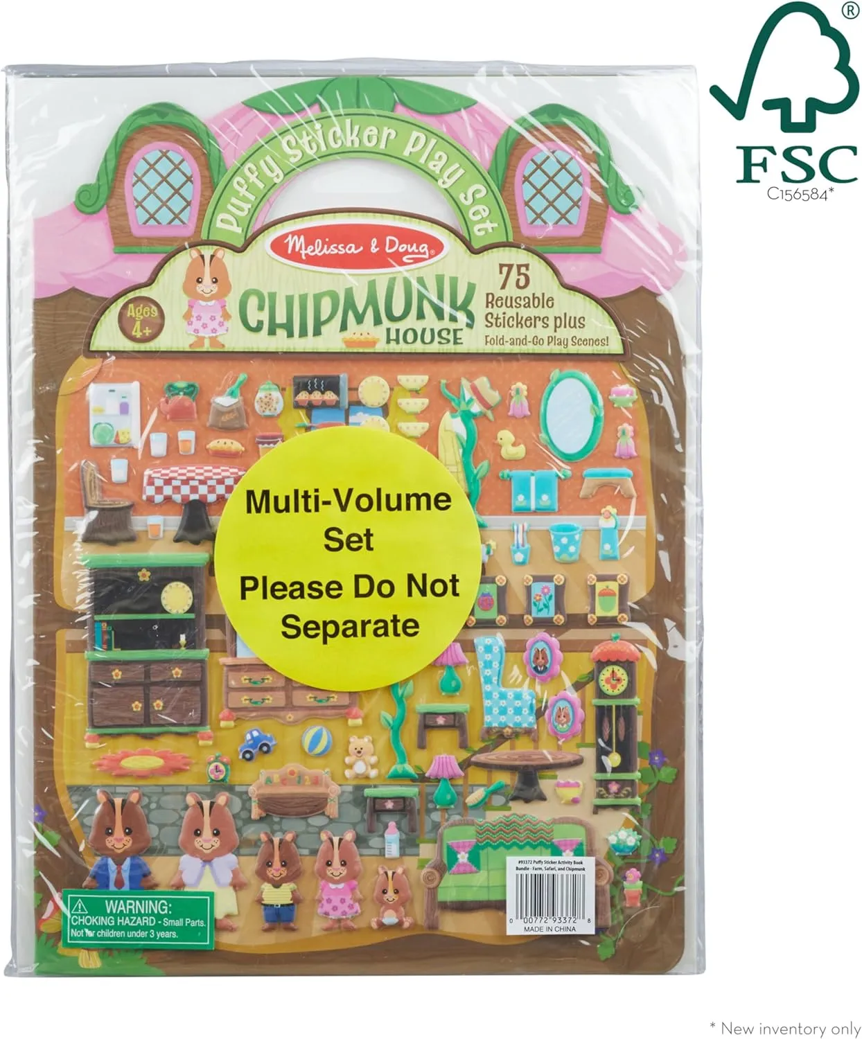 Melissa & Doug Puffy Sticker Activity Books Set - Farm, Safari, and Chipmunk - FSC Certified