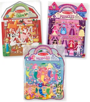 Melissa & Doug Reusable Puffy Sticker Play Set 3 Pack: On The Farm, Princess and Mermaid