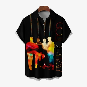 Men's Band Print Casual Short Sleeve Shirt 2404001056