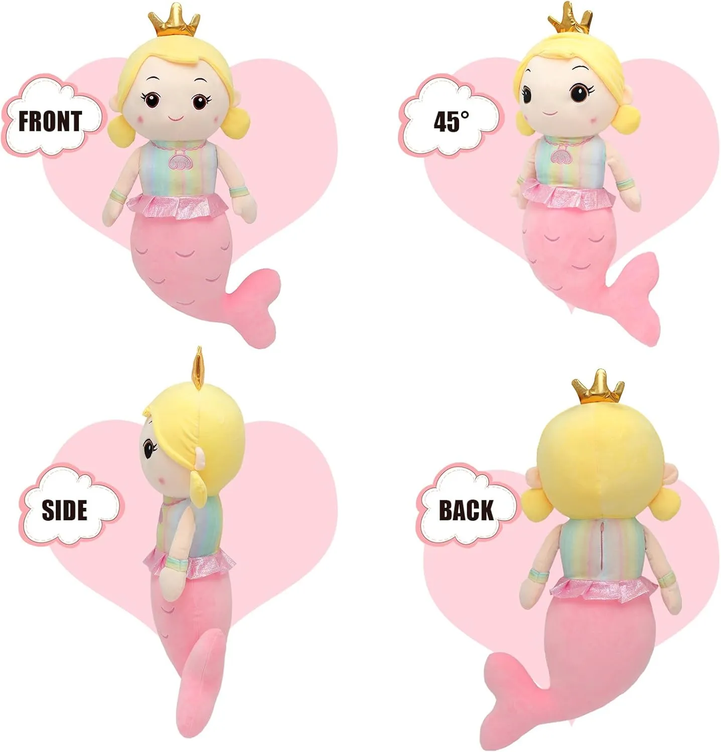 Mermaid Stuffed Animal Plush Pillow Toy 31.5in Mermaid Doll Stuffy Plushie Life Size Giant Mermaid Body Pillows Doll for Girls Kids