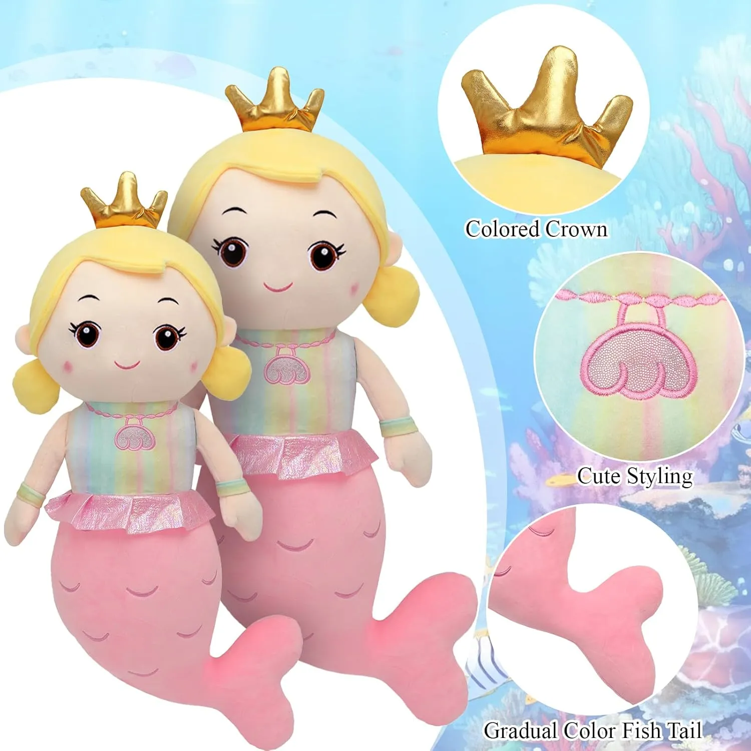 Mermaid Stuffed Animal Plush Pillow Toy 31.5in Mermaid Doll Stuffy Plushie Life Size Giant Mermaid Body Pillows Doll for Girls Kids