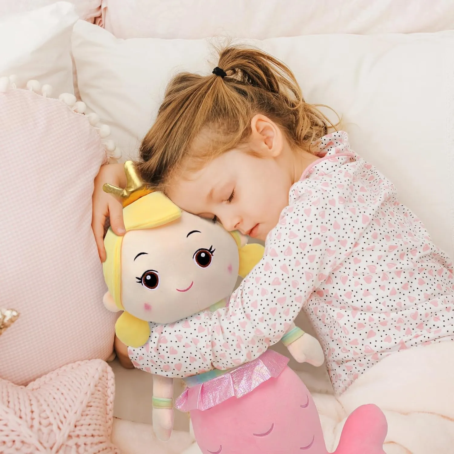 Mermaid Stuffed Animal Plush Pillow Toy 31.5in Mermaid Doll Stuffy Plushie Life Size Giant Mermaid Body Pillows Doll for Girls Kids
