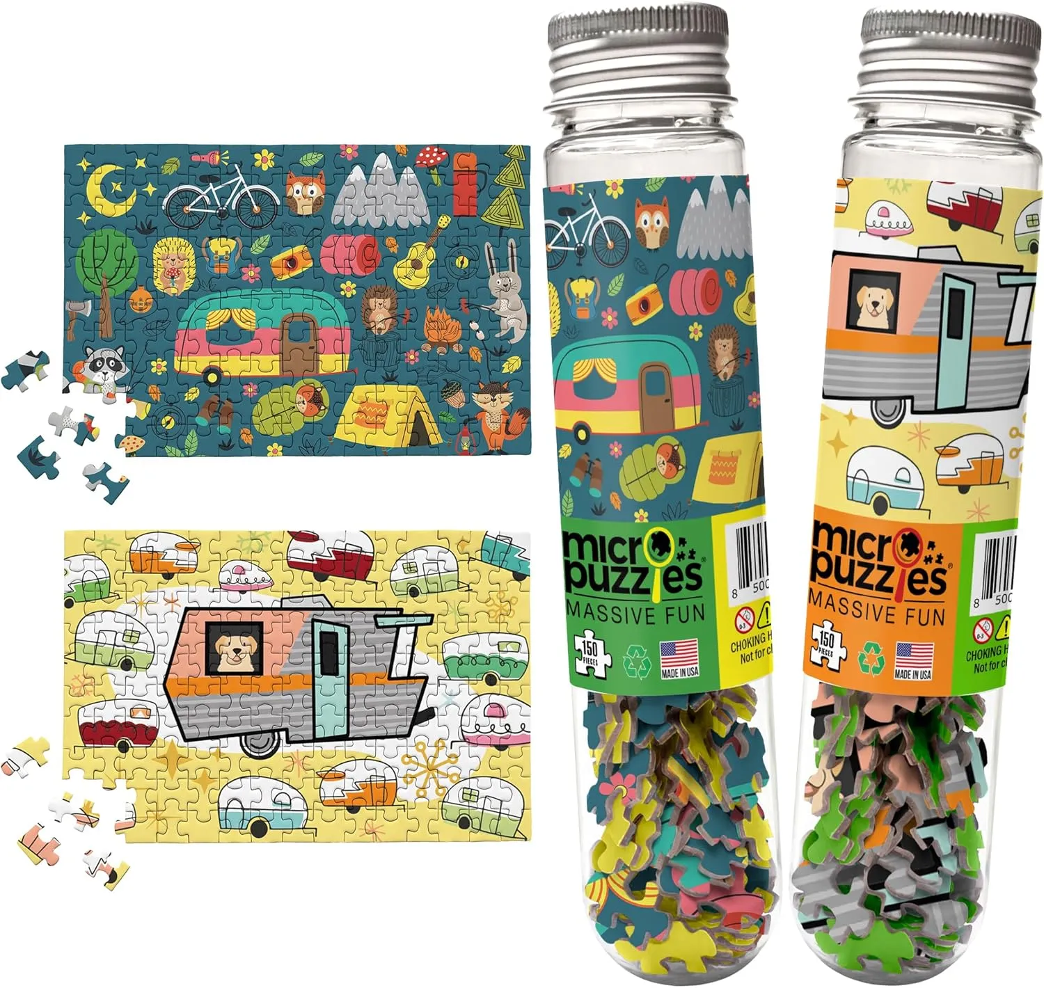 MicroPuzzles “Happy Campers” Mini Jigsaw Puzzle 2-Pack – 150-Piece Camping Travel 4×6 in Puzzle Gift | Made in USA | Small Business