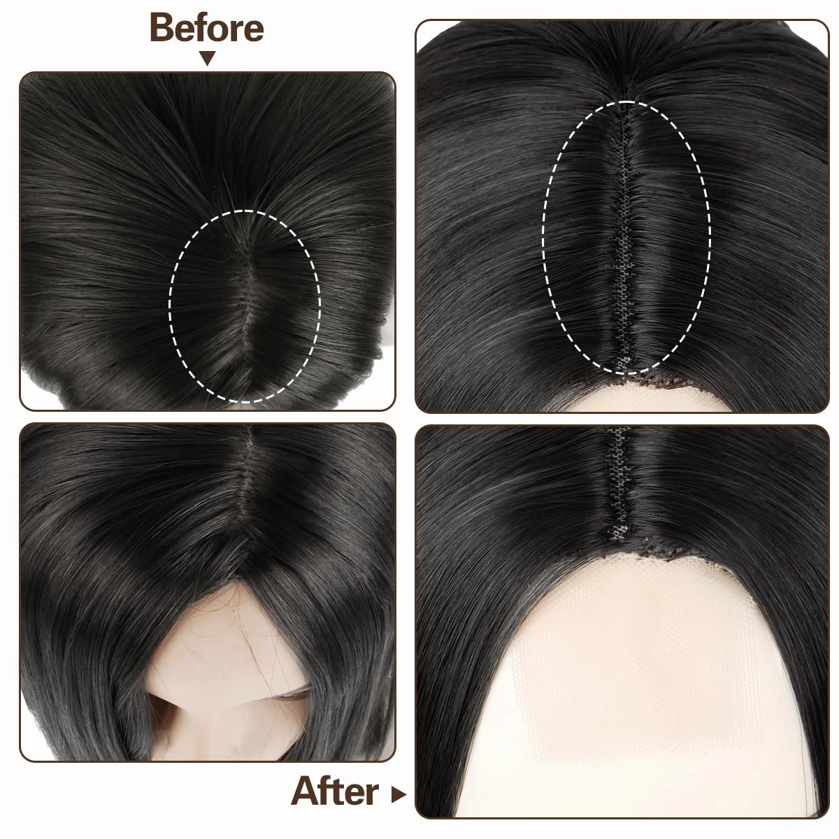 MIMAN 14 Inch Short Black Bob Wigs for Women Shoulder Length Middle Part Small Lace Front Wig Medium Length Black Straight Wig Halloween Costume Wigs for Women