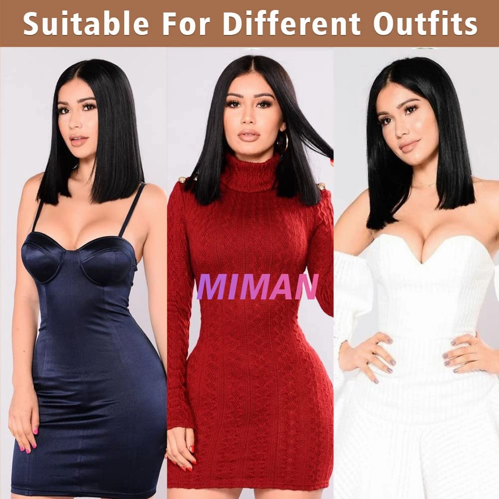 MIMAN 14 Inch Short Black Bob Wigs for Women Shoulder Length Middle Part Small Lace Front Wig Medium Length Black Straight Wig Halloween Costume Wigs for Women